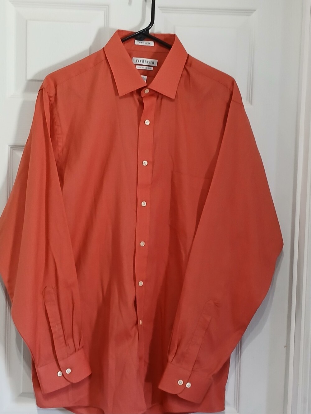 Van Heusen Pin-Cord Men's Coral-Orange Dress Shirt - Size Large 16 1/2 - 34/35